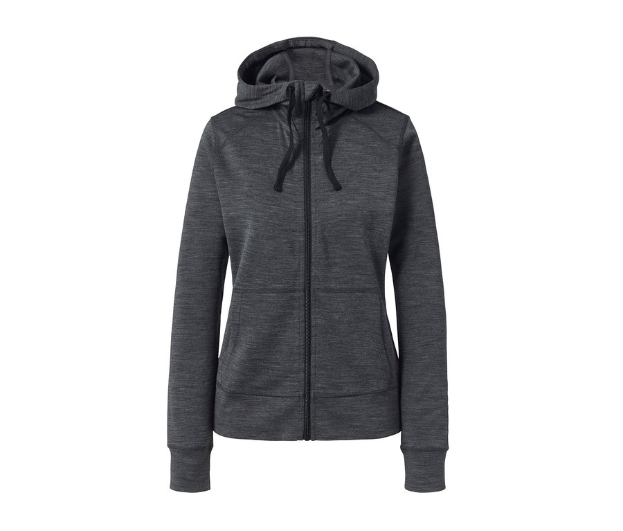 Graue Kapuzenjacke mit Merinowolle und Reißverschluss.