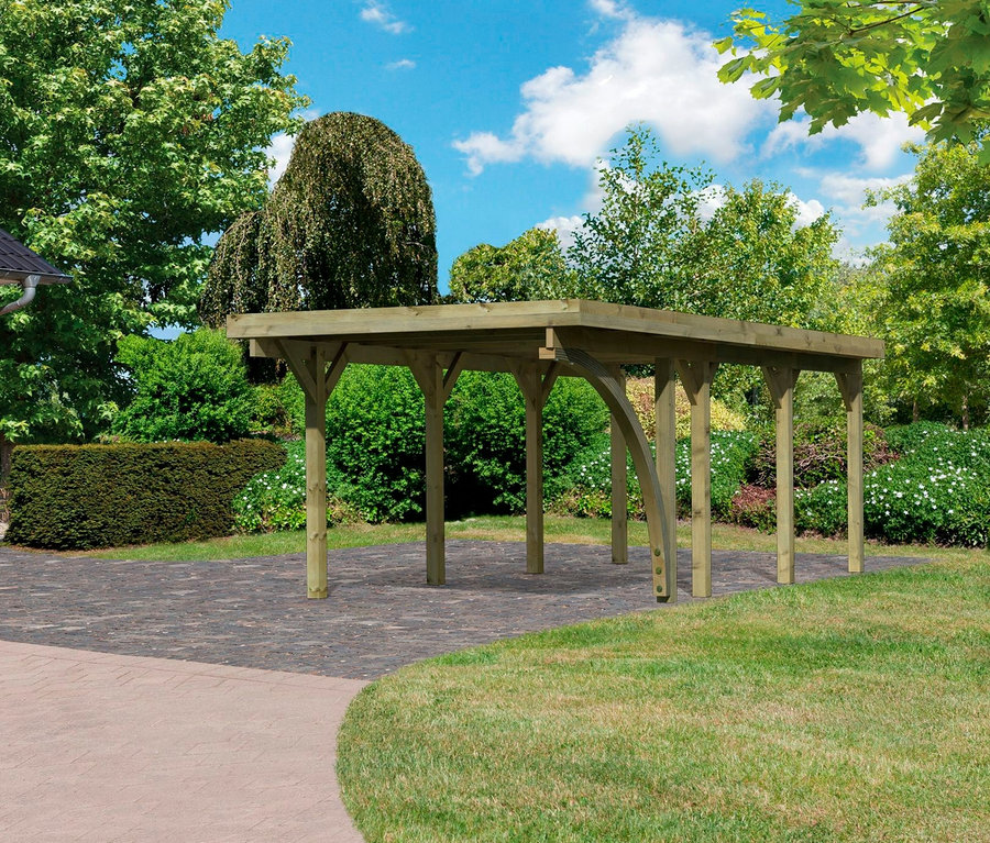 Darstellung des Karibu-Einzel-Carport »Classic«, B, Stahl, 670 in einer Gartenumgebung.