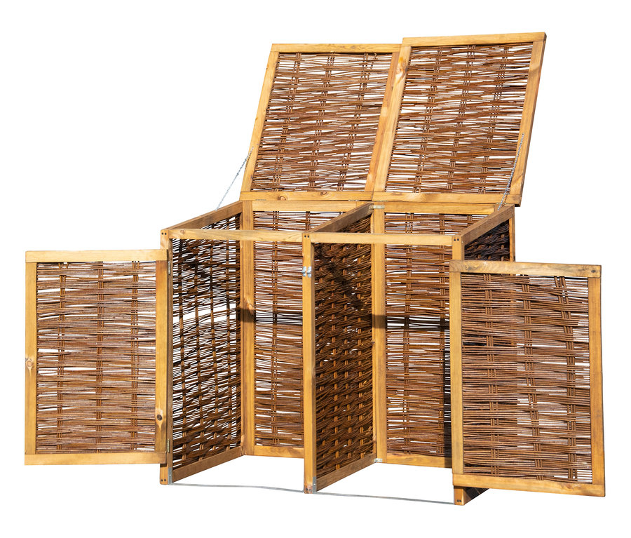 Geöffnete braune Mülltonnenbox, Weide, 2x 120 l.