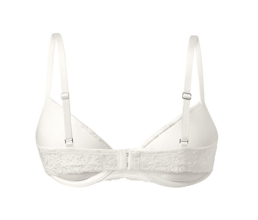 Detailansicht von hinten eines cremeweißen Push-up-BHs mit Spitze.