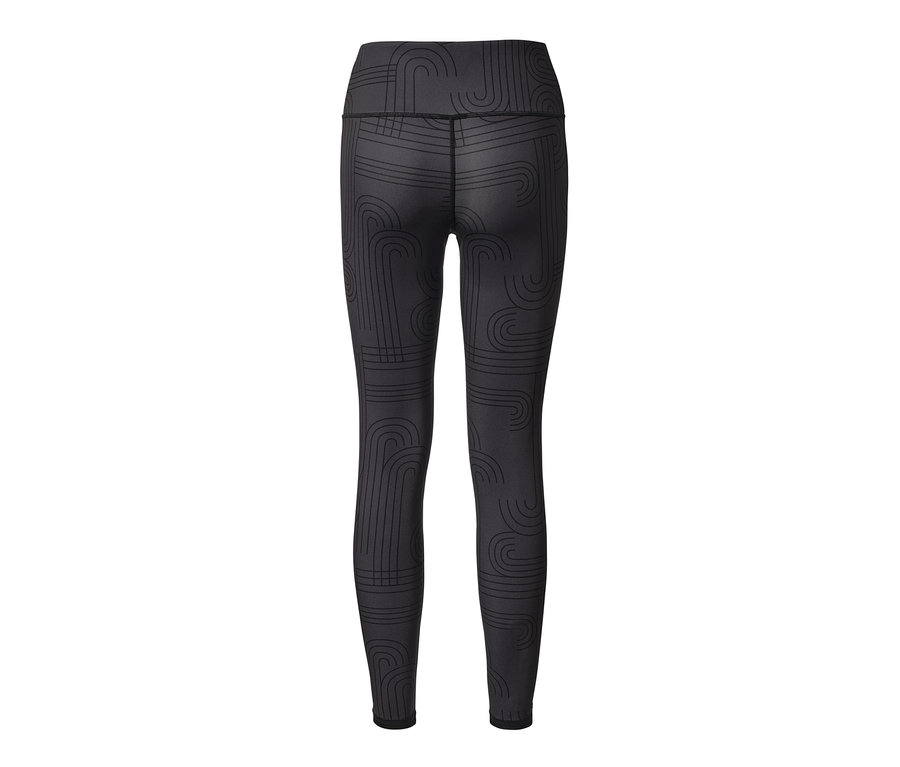 Schwarze Wende-Sporttight mit geometrischem Muster.