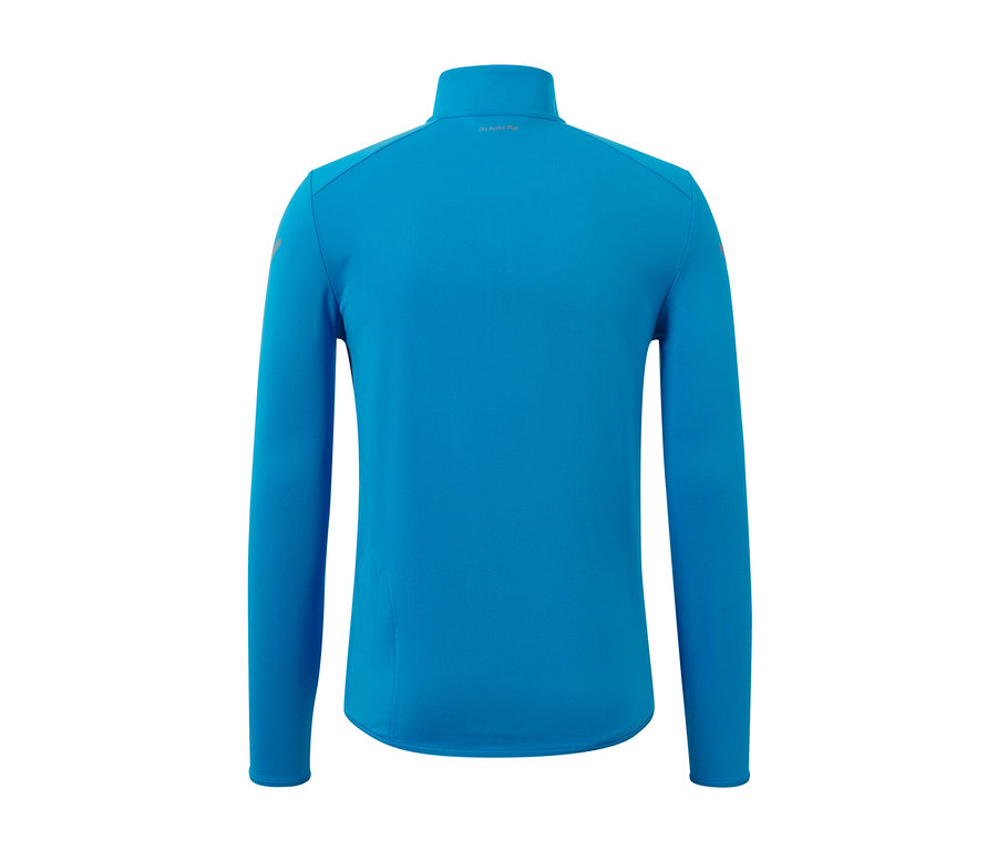 Detailaufnahme eines neonblauen Thermo-Funktionsshirts.