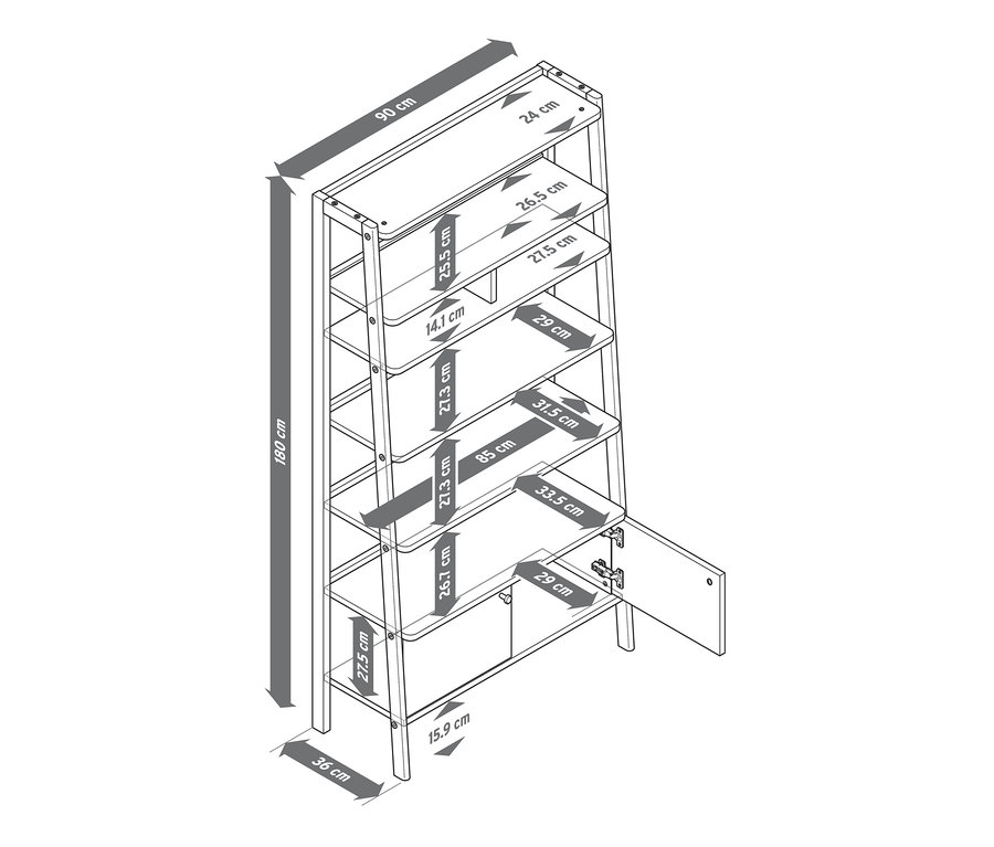 Abbildung eines Regals mit Maßangaben.