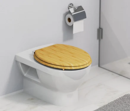 Weißes WC mit »Bambus« WC-Sitz mit Absenkautomatik.