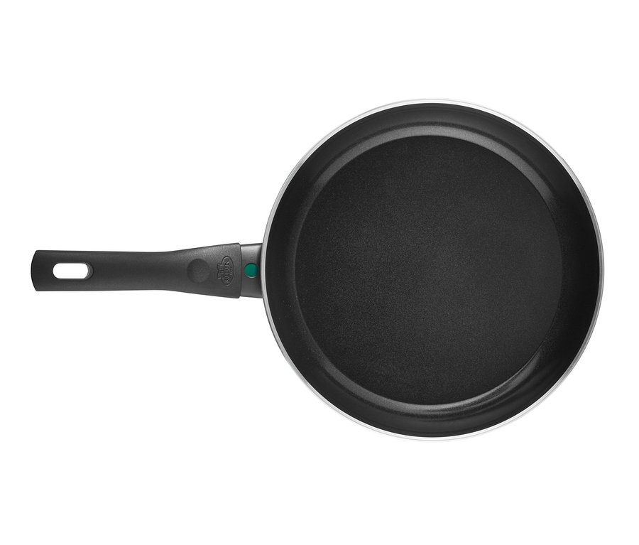 Detail einer sandfarbenen BALLARINI Aluminium-Bratpfanne.