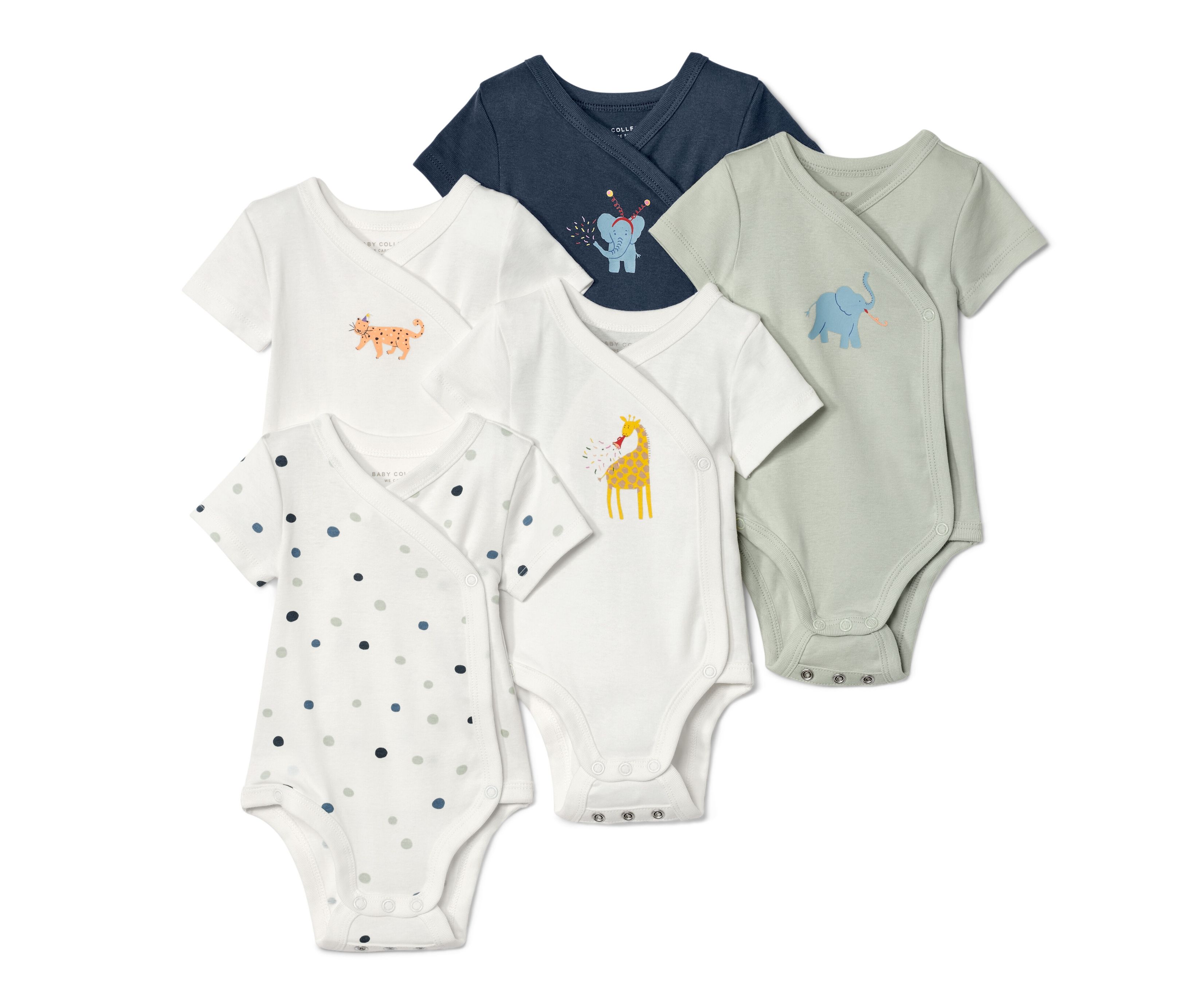 Thumbnail - Tchibo - 5 Baby-Bodys mit Mitwachsfunktion - Herren - Gr. 98/104 - mintgrün/print