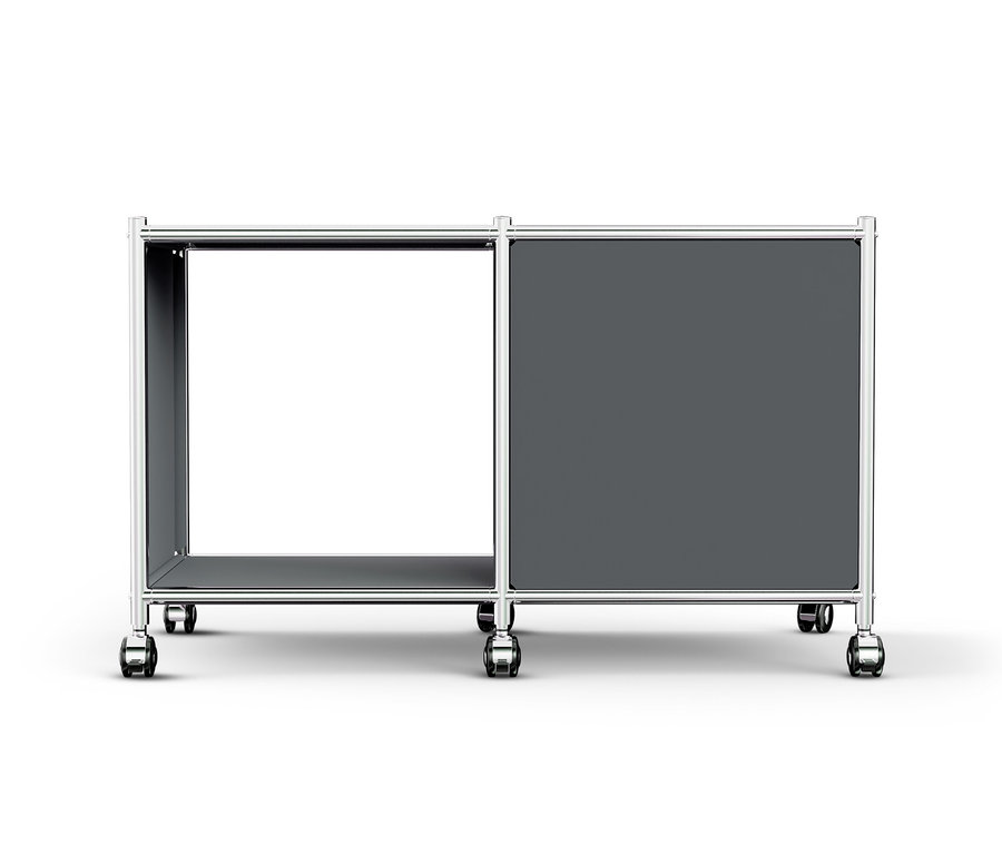 Grauer Beistelltisch Metall »CN3« mit Klappfach und Rollen.