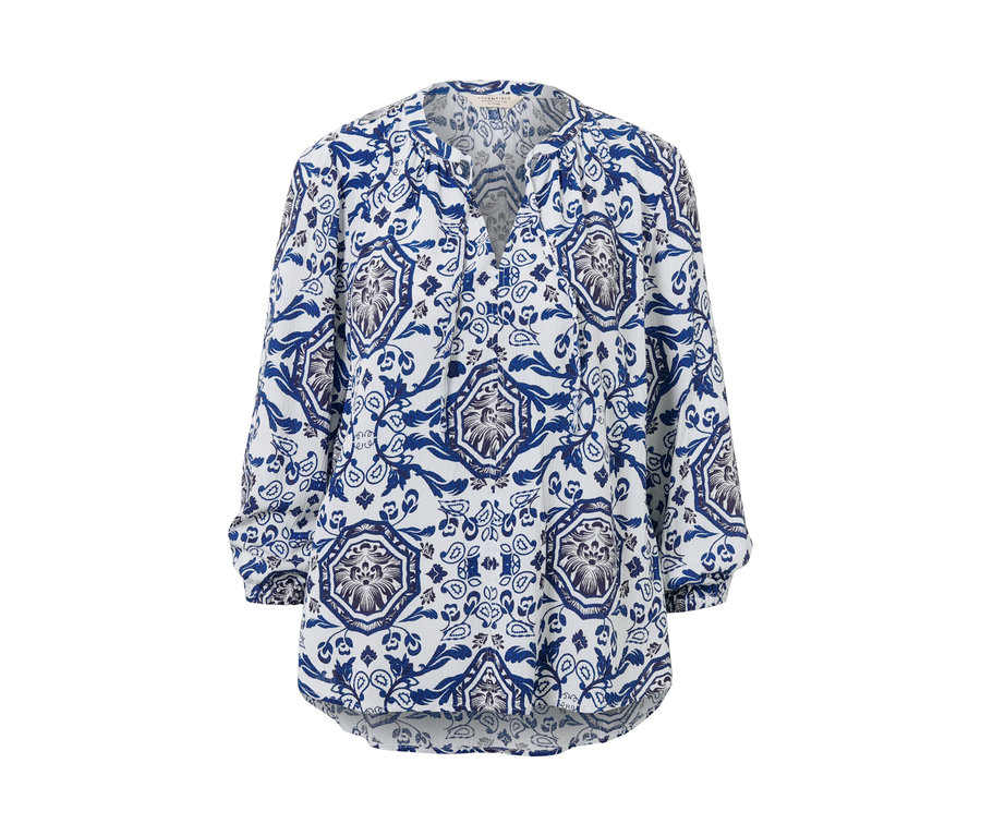 Blaue bedruckte Tunika-Bluse.