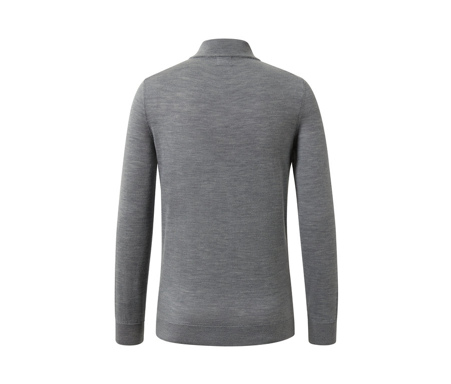 Grauer Merino-Pullover.