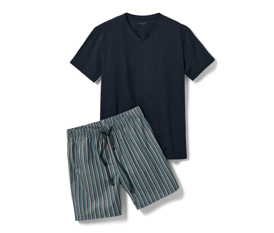 Marineblauer Shorty-Pyjama mit gewebter Hose.