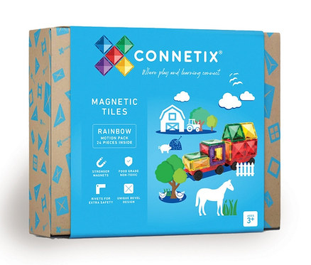 Verpackung des Connetix Magnetspielzeug Motion Pack, 24-teilig.