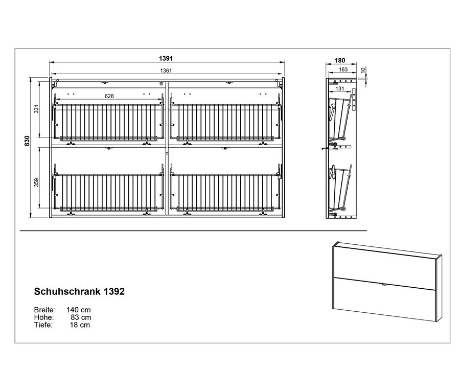 Technische Zeichnung Schuhkipper "Aalborg", grün/eiche.