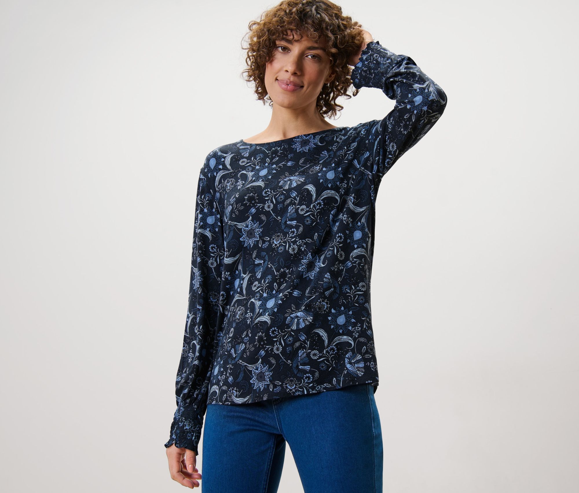 Thumbnail - Tchibo - Bedrucktes Blusenshirt - Damen - Gr. M - dunkelblau/print