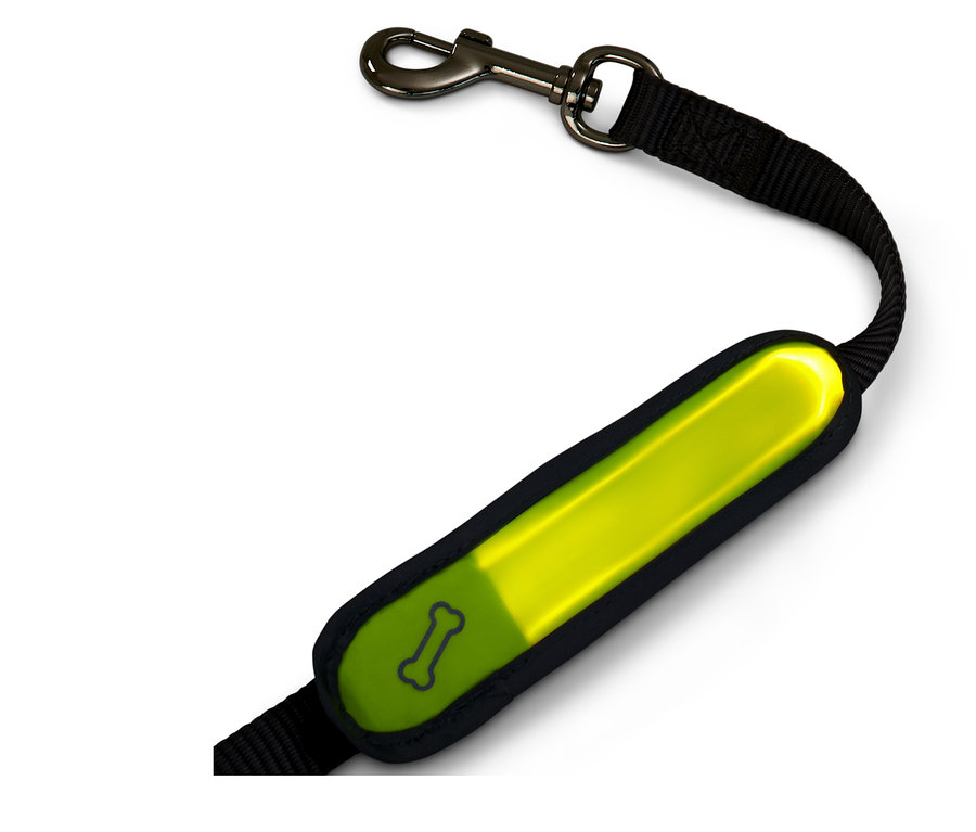 Schwarz-gelbes Hunde-LED-Leuchtband mit Karabiner.