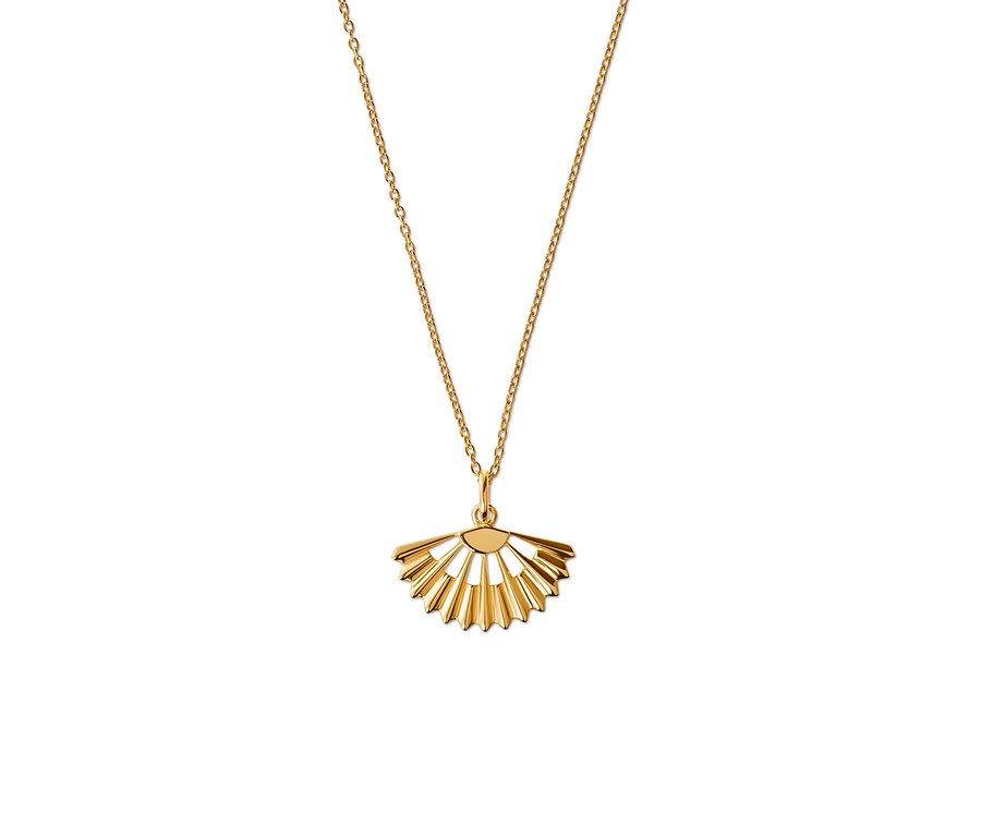 Goldene 925 Silber Kette mit einem sonnenförmigen Anhänger.