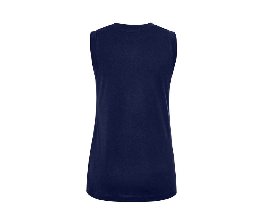 Dunkelblaues, ärmelloses Sporttop.