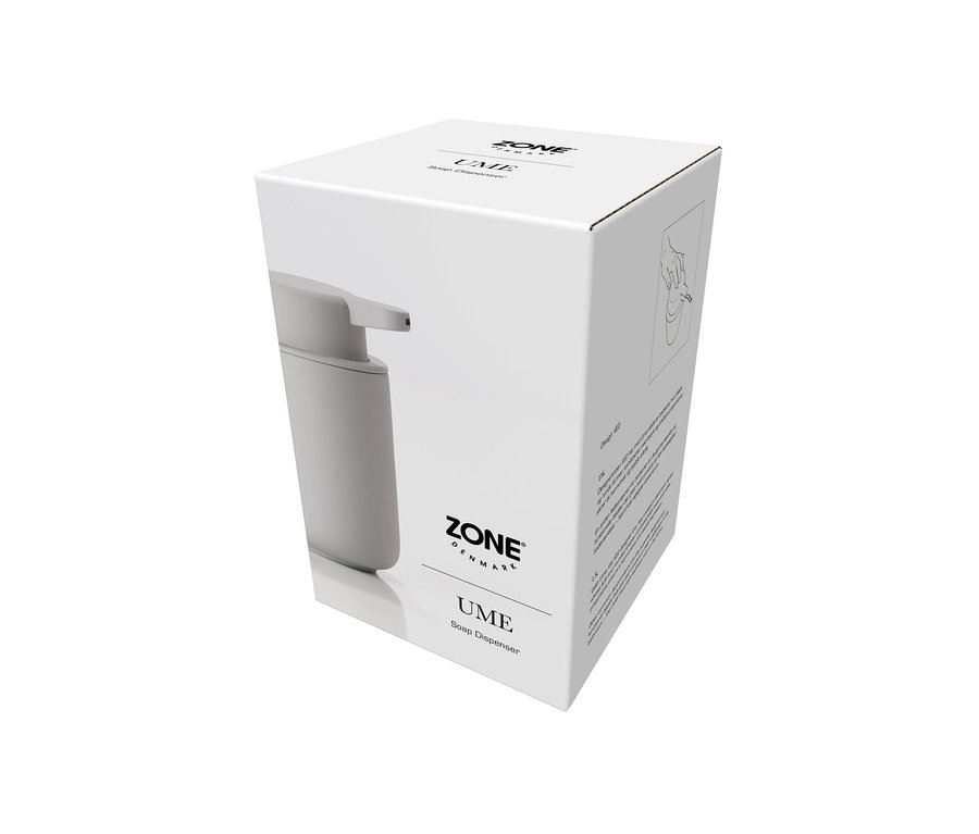 Verpackung des hellgrauen ZONE DENMARK Seifenspenders »Ume«.