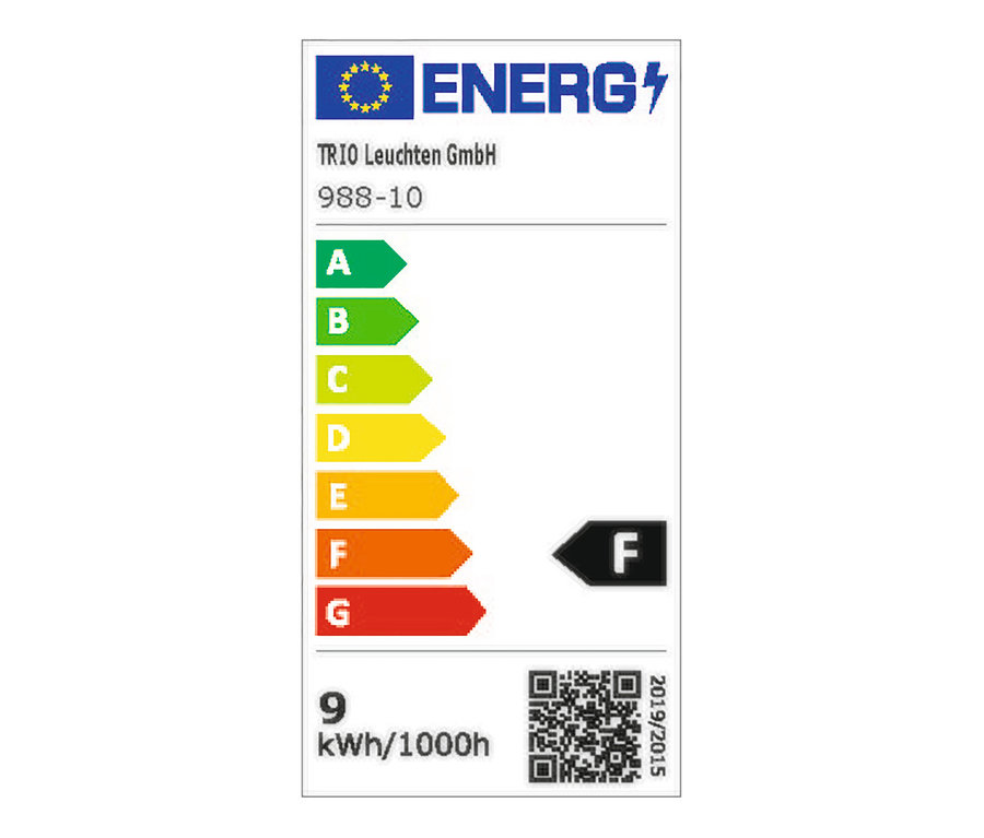 Energielabel für LED-Design-Tischleuchte, Klasse F.