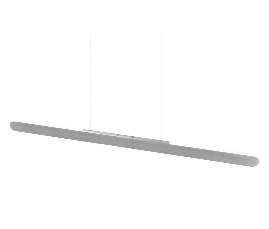 Eine silberne Trio LED-Pendelleuchte »Helios« hängt von der Decke.