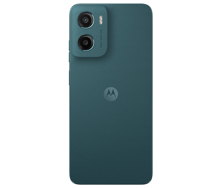 Detailansicht der Rückseite eines Motorola moto g05 LTE 64 GB in Waldgrün.