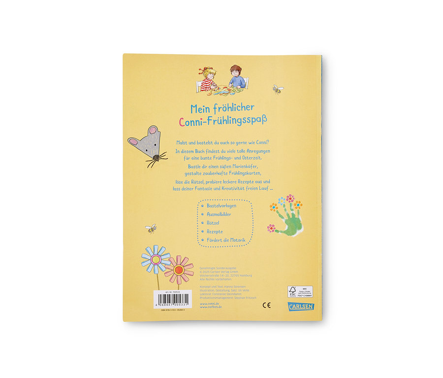 Gelber Hintergrund mit dem Buch »Mein fröhlicher Conni-Frühlingsspaß«.