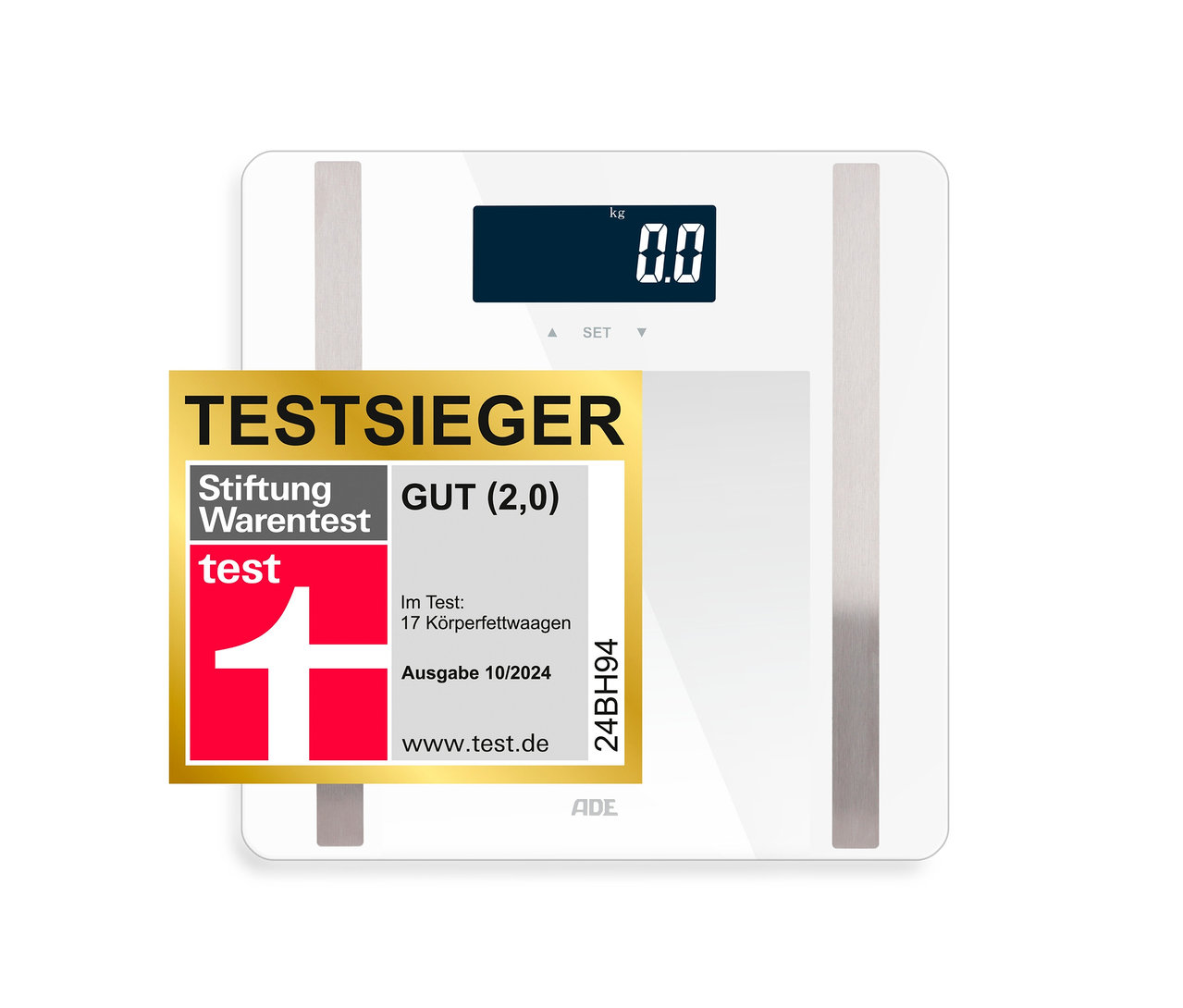 ADE digitale Personenwaage auf weißem Hintergrund.