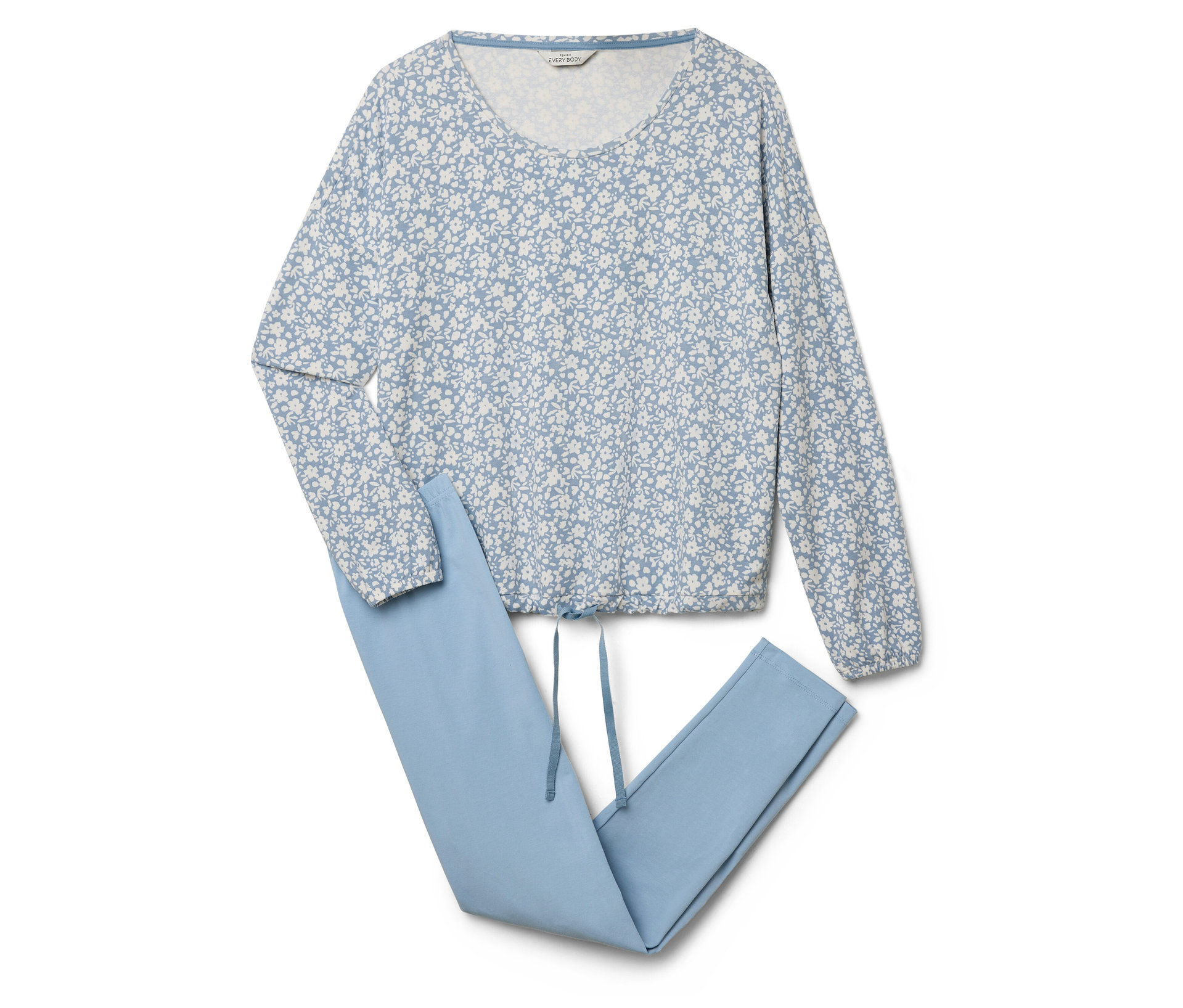 Leggings-Pyjama - Damen - Gr. L - hellblau/geblümt - hellblau