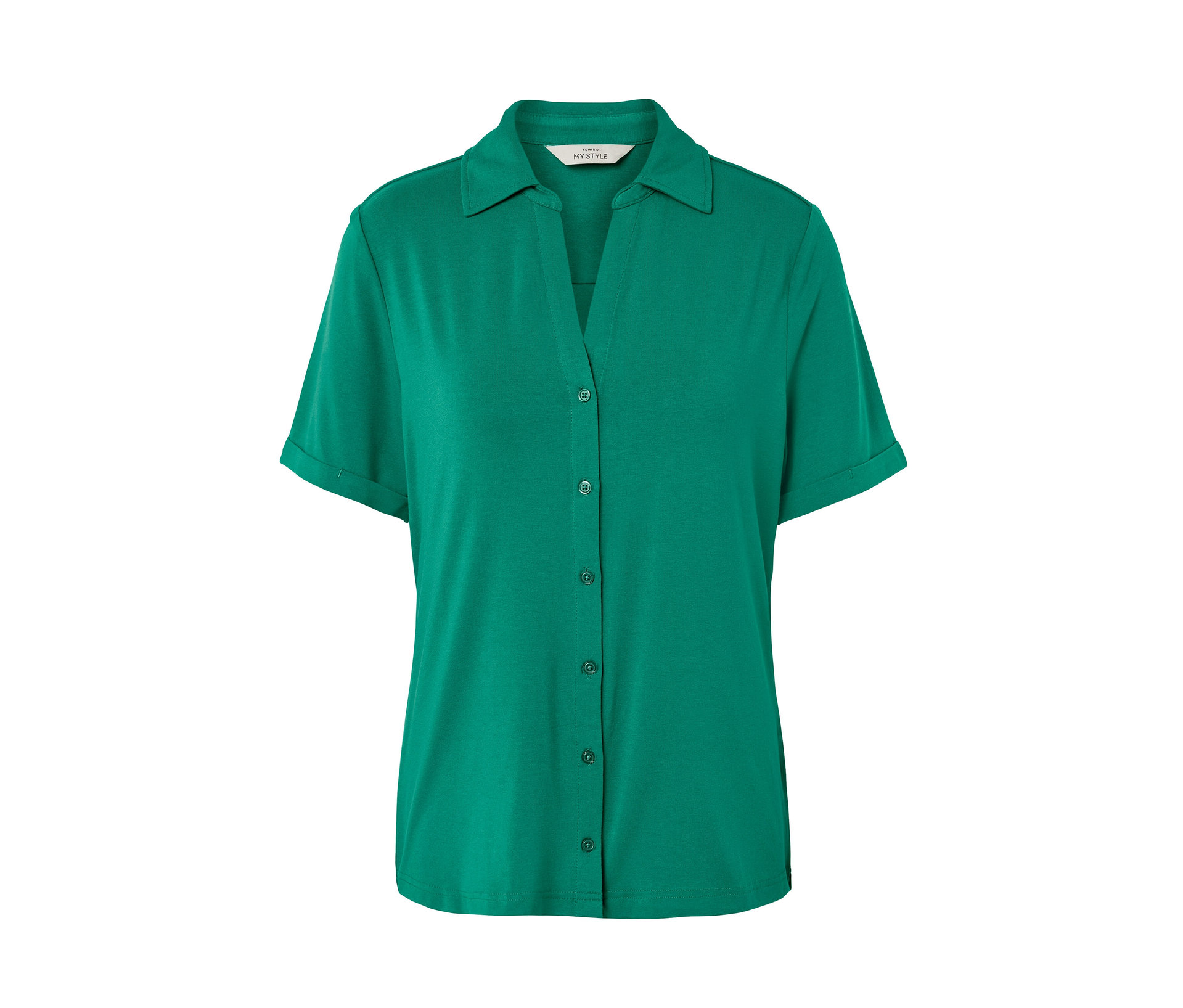 Blusenshirt mit Knopfleiste - Damen - Gr. XL - smaragdgrün - smaragdgrün