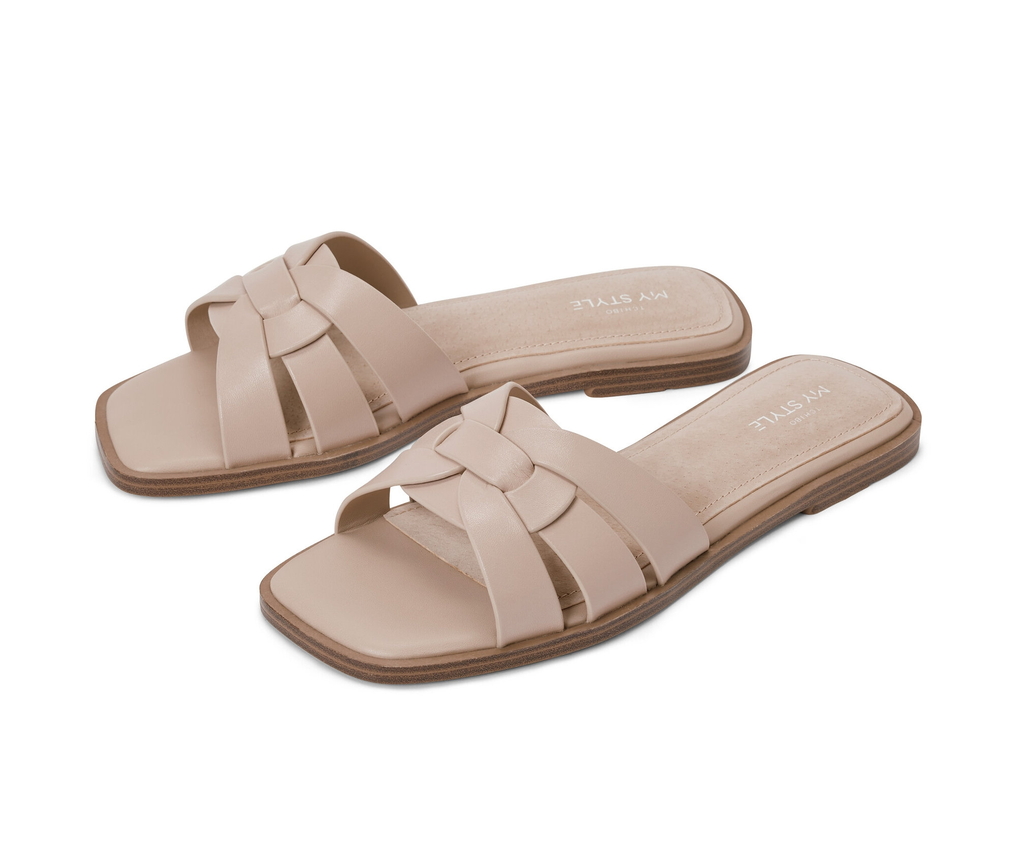 Zwei Leder-Pantoletten.