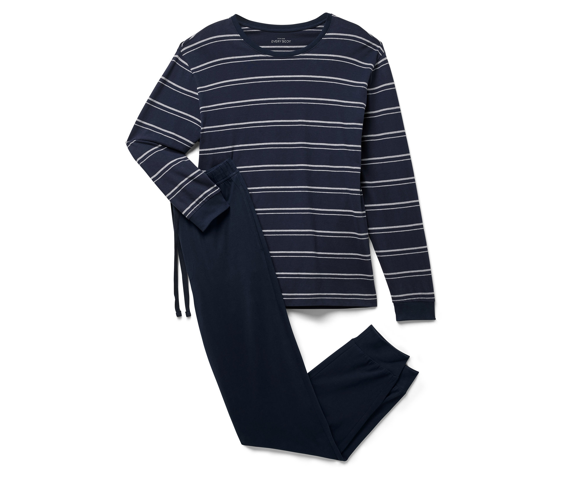 Pyjama - Herren - Gr. S - dunkelblau/gestreift - dunkelblau