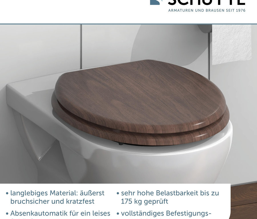 Toilette mit Holzsitz.