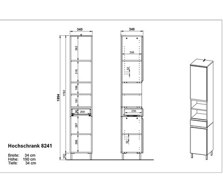 Zeichnung des Hochschranks »Salinas«, groß, graphit.