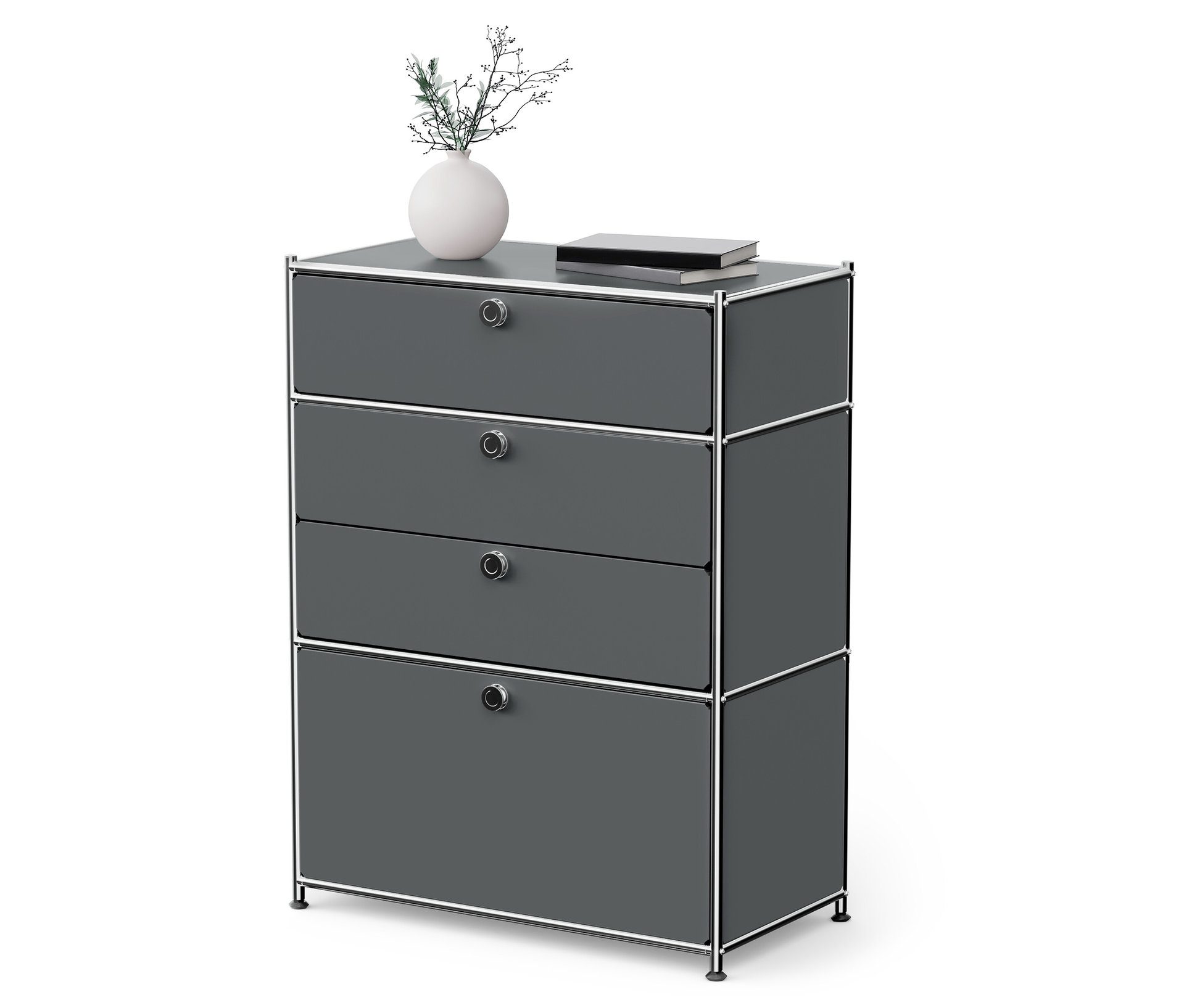 Tchibo - Kommode Metall »Cn3« mit 3 Schubladen und Klappenfach - 77x40x102cm - chrom -