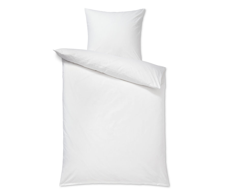 Weiße Perkal-Pferde-Bettwäsche, Normalgröße, liegt auf einem weißen Hintergrund.