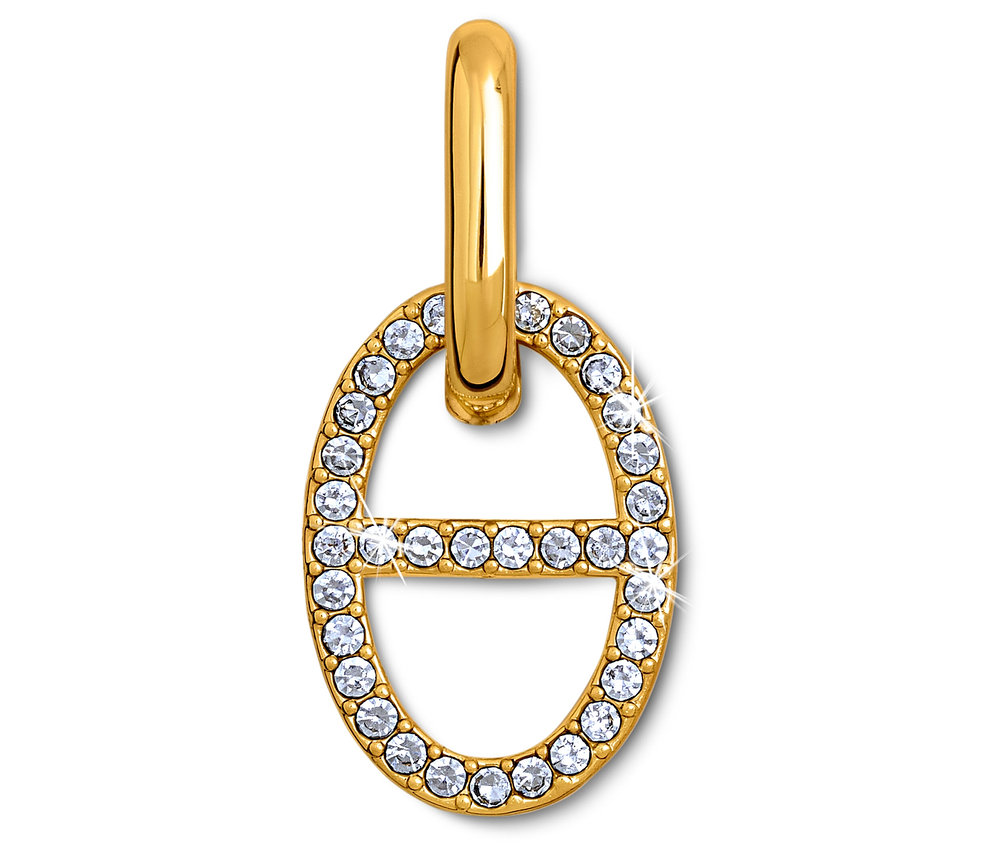 Goldener Anhänger in Form eines Hufeisens mit Kristallen.