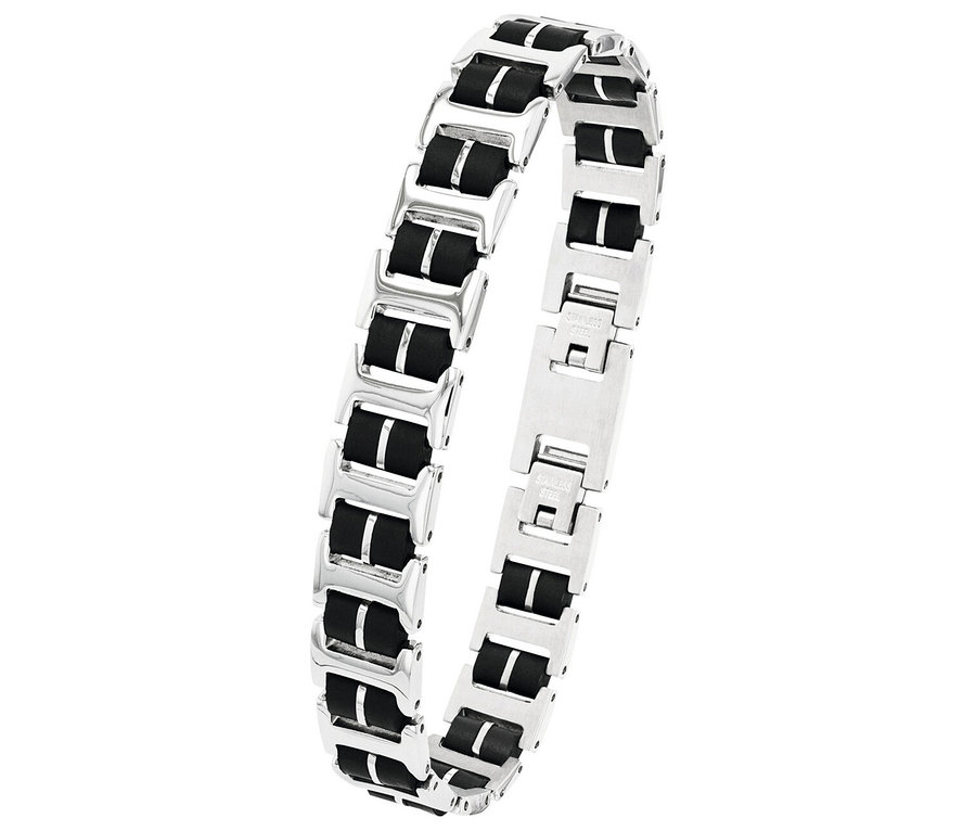 Edelstahlarmband mit schwarzen Akzenten.