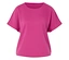Ein pinkfarbenes, kurzärmeliges T-Shirt mit Rundhalsausschnitt liegt auf einer ebenen Fläche.