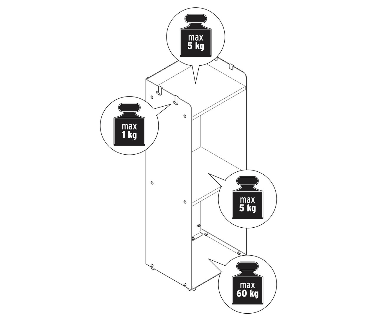 Abbildung eines hohen Kaminholzregals mit Ablagefläche und Gewichtsangaben.