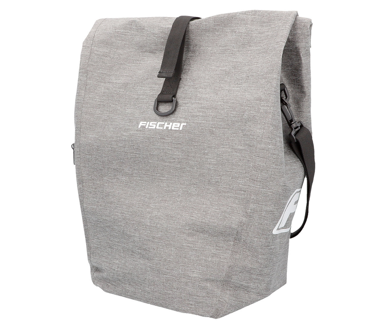 Graue FISCHER Gepäckträgertasche PLUS Cita vor weißem Hintergrund.