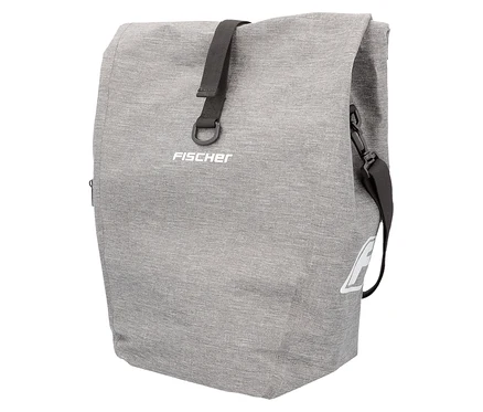 Graue FISCHER Gepäckträgertasche PLUS Cita vor weißem Hintergrund.