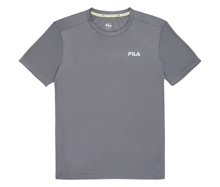 Graues FILA Herren-Funktionsshirt mit kurzem Arm und Logo auf der Brust.