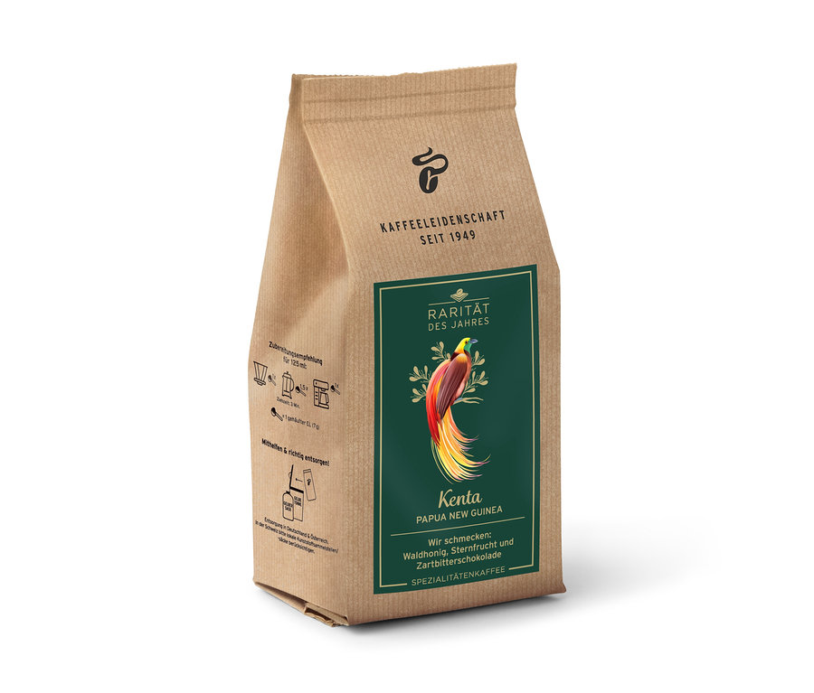 Eine ungeöffnete Packung Kenta Papua New Guinea Spezialitätenkaffee.