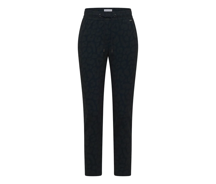 Dunkle CECIL Jerseyhose mit dezentem Alloverprint, elastischem Bund und Kordelzug.
