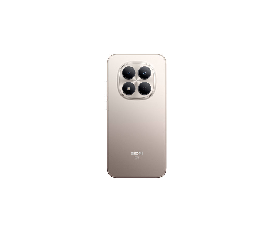 Rückseite eines titanfarbenen Xiaomi Redmi Note 15 Pro 5G Smartphones mit vier Kameras.