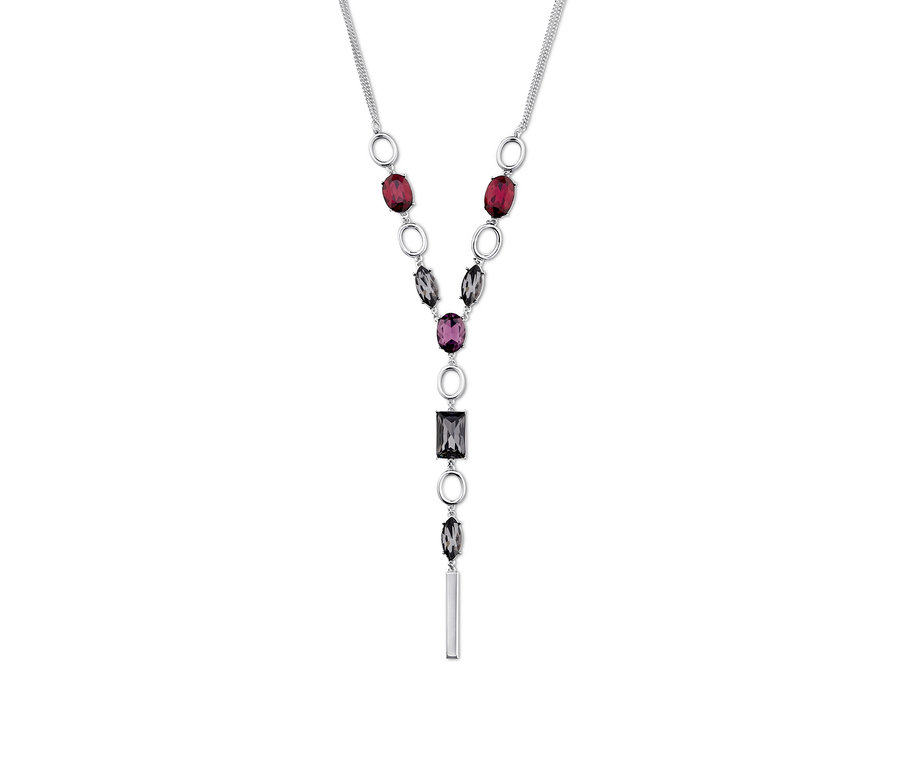 Silberne Y-Kette mit facettierten Glassteinen.