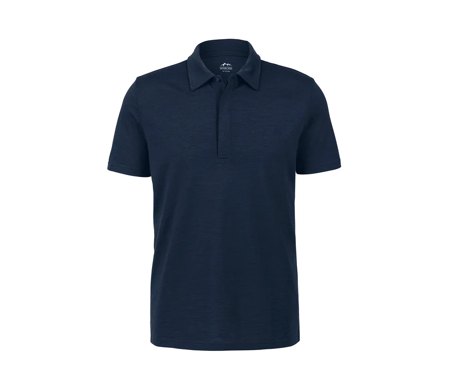 Dunkelblaues Funktions-Poloshirt mit Merinowolle.