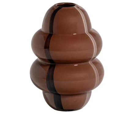Braune, segmentierte Vase mit vertikalen dunkelbraunen und hellbraunen Streifen.