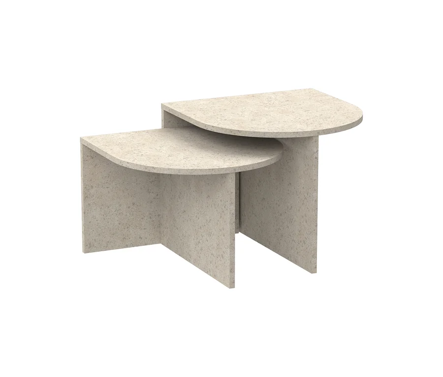 Zwei halbrunde Couchtische »Leo« in hellem Beige, der kleinere Tisch ist unter dem größeren platziert.