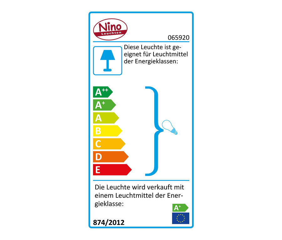 Energielabel der Stehleuchte »Dreibein« mit Energieeffizienzklassen von A++ bis E.
