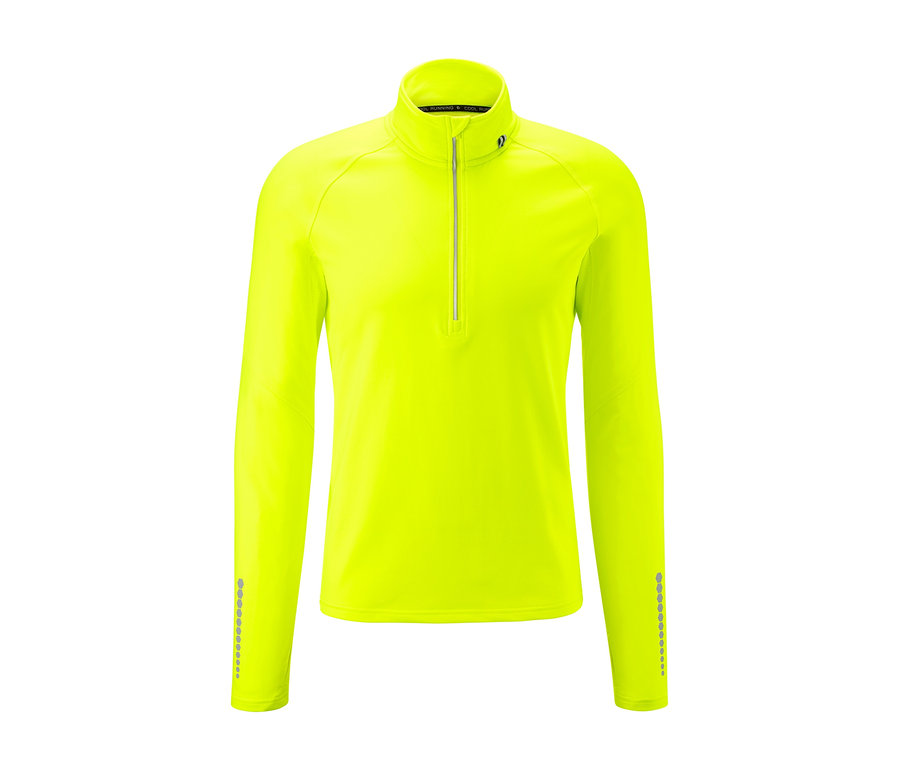 Gelbes Thermo-Laufshirt mit langen Ärmeln und Reißverschluss am Hals.